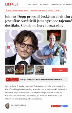Johnny Depp propadl českému absinthu z Jeseníku.
